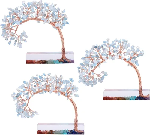 Miniatura 3 de rockcloud Árbol de dinero de piedra de cristal aguamarina con base de resina de chakras, hecho a mano, árbol bonsái de Feng Shui, decoración de Azul