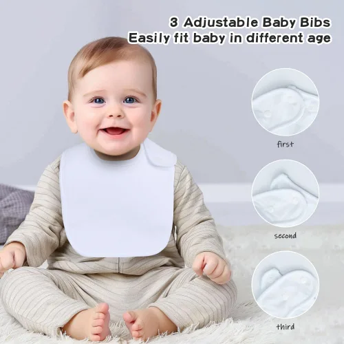 Miniatura 5 de Paquete de 8 baberos unisex ajustables con broches de presión, ultra suaves, absorbentes, babeo, dentición para niños y niñas Blanco