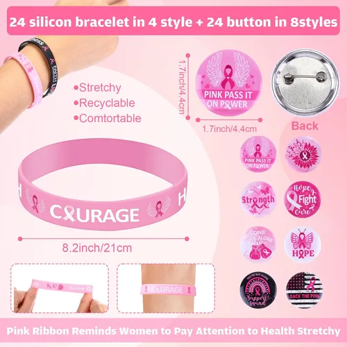 Miniatura 3 de Cholemy El juego de 120 regalos de concientización sobre el cáncer de mama incluye bolígrafos de cinta rosa, insignias de botón, mini bloc de notas
