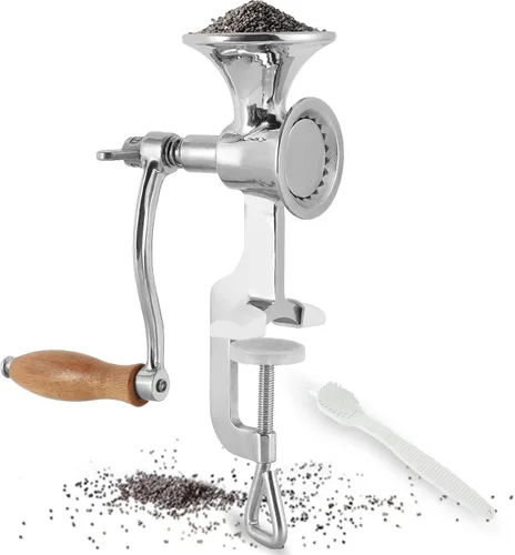Miniatura 7 de Moongiantgo Molinillo de grano de mano, molinillo de semillas de amapola, molino de acero inoxidable, grosor ajustable, abrazadera de mesa, manivela