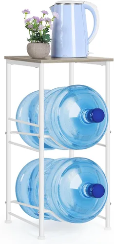 Miniatura 9 de Organizador para botellas de agua de 5 galones, soporte para jarra de agua con estantes superiores, estante de almacenamiento de jarra de 2 niveles