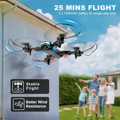 Miniatura 4 de Dron con cámara 1080P, dron plegable para principiantes con luz, altitud de retención mejorada, selfie por gesto, vuelo de puntos de referencia
