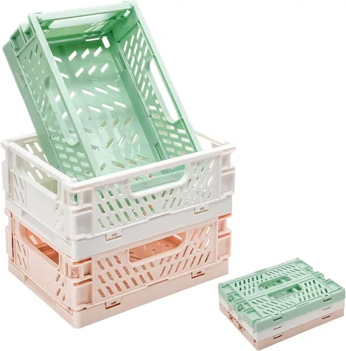 Miniatura 8 de Paquete de 3 cestas de almacenamiento de plástico grandes para organización de estantes, contenedores plegables para organizador de escritorio