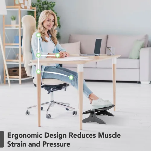 Miniatura 2 de EHO Otomano, reposapiés ergonómico para debajo del escritorio, altura y ángulo ajustables, plataforma de goma, antideslizante, soporte de tobillo