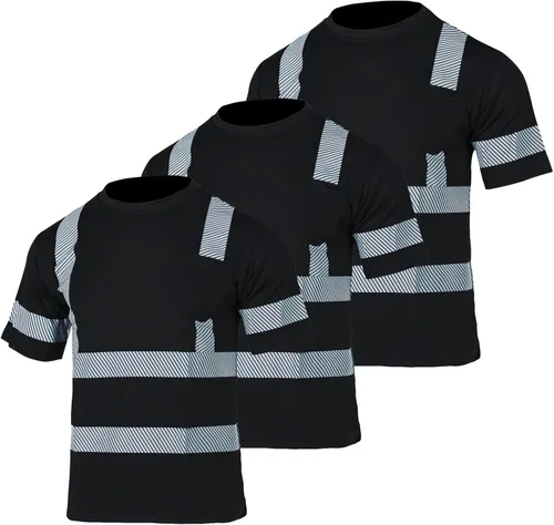 VENDACE Camisas de seguridad para hombre, paquete de 3 camisetas de trabajo de manga corta reflectantes de alta visibilidad para hombre, color negro