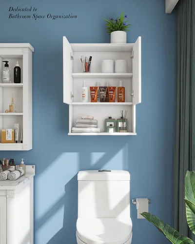 Miniatura 8 de Armario de baño con bisagra amortiguadora, gabinete de almacenamiento sobre inodoro de 23 x 29 pulgadas con estantes ajustables, botiquín de madera