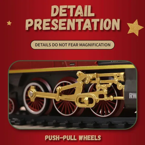 Miniatura 4 de Juego de tren vintage, tren a control remoto con luz, vapor y humo, modelo de locomotora eléctrica de árbol de Navidad con pista ovalada y carro