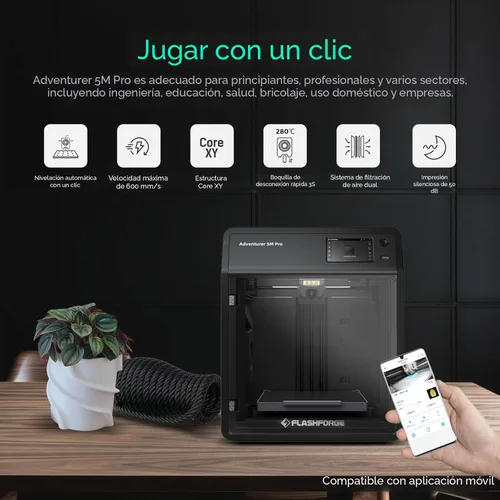 Miniatura 2 de FLASHFORGE Adventurer 5M Pro Impresora 3D con Sistema de Impresión Automática con 1 Clic, Alta Velocidad de 600mm/s, Boquilla Desmontable Rápida