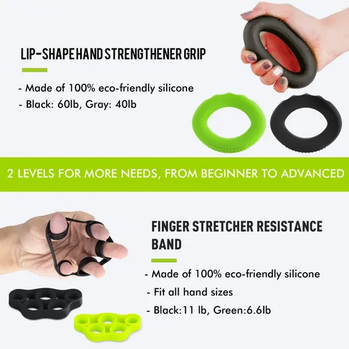 Miniatura 4 de Kit de entrenamiento fortalecedor de agarre de mano (10 piezas) entrenador de fuerza de agarre de manos, agarre de antebrazo, ejercitador de dedos