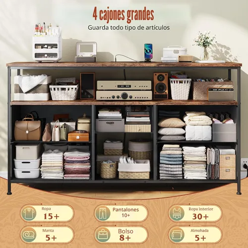 Miniatura 5 de EnHomee Soporte de TV para televisor de 50 pulgadas, centro de entretenimiento con luces LED y tomas de corriente, cómoda de 5 cajones