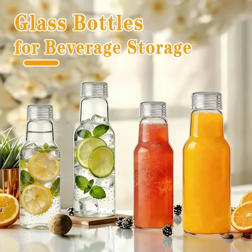 Miniatura 4 de Botellas de agua de vidrio con tapas, botellas de jugo de vidrio de 16 onzas, vasos resellables, tarros de vidrio transparente para almacenamiento