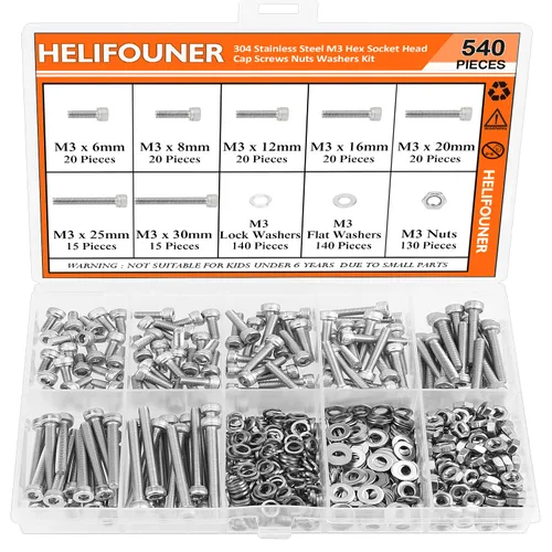 Miniatura 15 de HELIFOUNER 120 piezas M6 x 0.394 in /0.472 in /0.630 in /0.787 in /0.984 in /1.181 in /1.378 in, cabeza hexagonal, tornillos, arandelas, tuercas