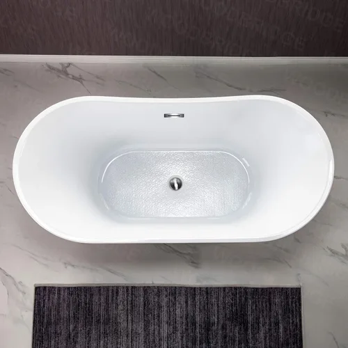 Miniatura 10 de WOODBRIDGE - Bañera independiente de acrílico, 59 pulgadas, bañera contemporánea de remojo, color blanco, con desbordamiento y desagüe de cromo