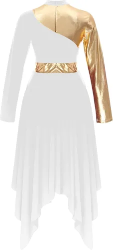 Miniatura 5 de iiniim Vestido de baile lírico asimétrico de manga larga con retazos de color para mujer