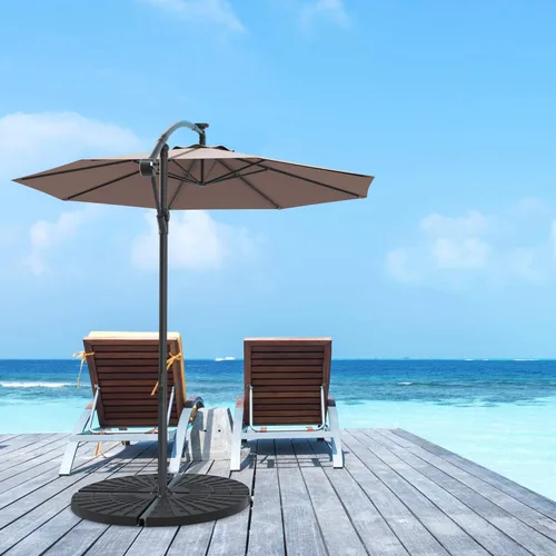 Miniatura 4 de Tangkula Sombrilla solar de patio de 10 pies, sombrilla voladiza para exteriores con rotación de 360 grados, poste de aluminio, fácil ajuste de Café