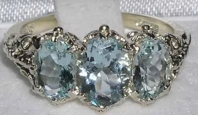 Miniatura 4 de Anillo de plata de ley 925 auténtica aguamarina para mujer