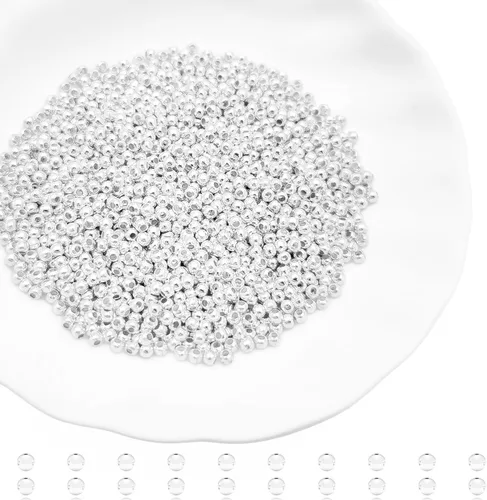 Miniatura 16 de 2500 cuentas espaciadoras de metal de 0.079 pulgadas chapadas en metal, redondas, lisas, sueltas, para hacer pulseras, topes, cuentas espaciadoras