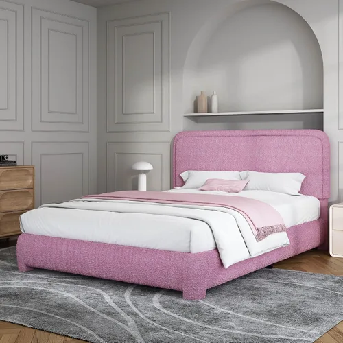 Miniatura 39 de BarnFurin Cloud Boucle - Base de cama de tamaño matrimonial, plataforma tapizada con cabecero, esquinas redondeadas suaves, no requiere somier, Beige
