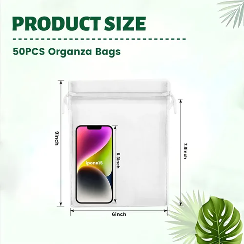 Miniatura 3 de YunKo - 50 bolsas de organza con cordón de 6 x 9 pulgadas, bolsas de malla para joyas, regalos, bolsas de protección para frutas, bolsa de regalo