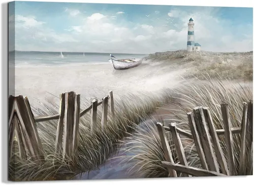 Miniatura 6 de LAIART Lienzo de Arte de Pared de Océano Azul, Decoración de Arte de Playa con Silla de Playa, Impresión de Cuadro, Arte Relajante de Paisaje Marino