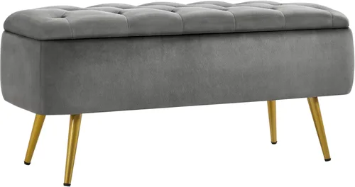 Topeakmart Moderno reposapiés otomano con banco de almacenamiento, bancos tapizados para dormitorio, reposapiés, banco de mesa con botones para sala