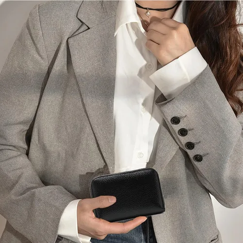 Miniatura 8 de Earnda Tarjeteros de crédito RFID de piel pequeña cartera para mujeres con cremallera monedero compacto, Negro_037, Cartera Rfid