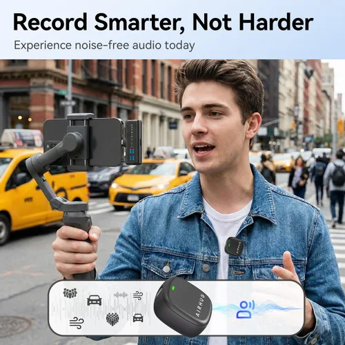 Miniatura 3 de AIRHUG Micrófono Lavalier inalámbrico para iPhone/Android/PC, batería de 60 horas, 48 KHz 24 bits, relámpago Plug-Play/USB-C, 3 modos de grabación