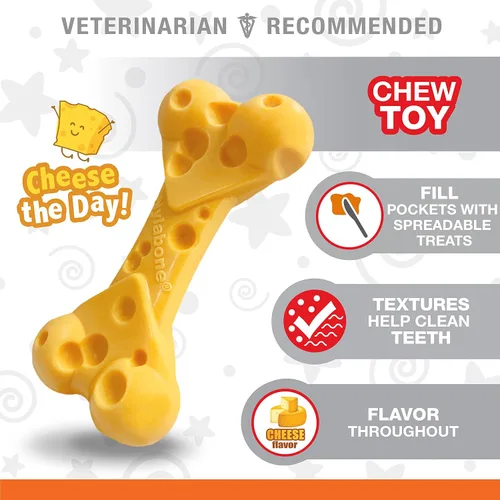 Miniatura 3 de Nylabone Juguete de queso para perros, juguete masticable para perros masticadores agresivos, mediano/lobo (1 unidad)