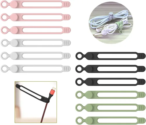 UMUST [12Park] Correas de Cable de Silicona, Organizador de Gestión de Cables Reutilizable, Sujetador de Cordón, Organizador de Cordón Elástico negro