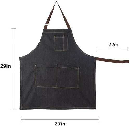 Miniatura 5 de Delantal de mezclilla unisex ajustable con múltiples bolsillos para chef cocina, barbacoa y estudio