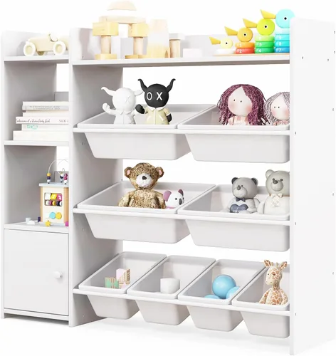 Costzon Organizador de almacenamiento de juguetes para niños, armario de almacenamiento de 4 niveles con 8 contenedores extraíbles, estantería Blanco
