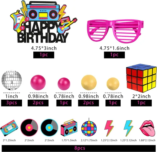 Miniatura 2 de 20 PIEZAS Decoraciones de Tarta de los 80 y 90 con temática de Hip Hop Retro para nacidos en la década de los 80 y 90 Decoraciones de recuerdo
