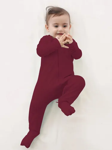 Miniatura 5 de GUISBY Pijama de rayón de bambú sin pies, manga larga con cremalleras de 2 vías, mamelucos para dormir