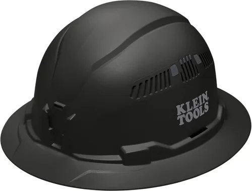 Klein Tools Hard Hat, Vented, Full Brim Style, Padded, Self-Wicking Odor-Resistant Sweatband, Black