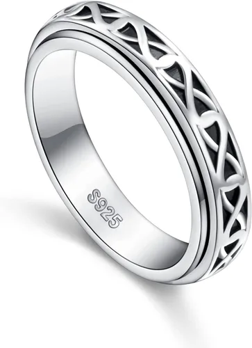 Ladytree Anillo giratorio de plata de ley S925 para ansiedad, anillo inspirador de promesa, ansiedad, preocupación, alivio del aburrimiento, TDAH,