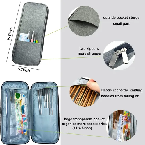 Miniatura 5 de Mdoker Juego de agujas de tejer de aluminio con estuche, 22 agujas de tejer rectas de un solo punto, agujas de suéter de 13.5 pulgadas de longitud