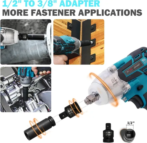 Miniatura 8 de Kit de Llave de Impacto Inalámbrica, 737 Pies-libras (1000 N.m) Pistola de Impacto Eléctrica sin Escobillas, Llaves de Impacto de Potencia con 5