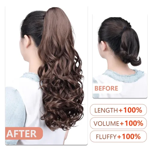 Miniatura 316 de Extensiones de cola de caballo de cabello rubio, extensiones de cola de caballo para mujer, pinza de extensiones de cabello rizado de 12 pulgadas