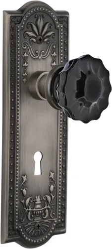 Miniatura 7 de Nostalgic Warehouse 727395 Meadows Plate - Pomo de puerta de cristal negro en latón sin lacar, privacidad 2.375 con cerradura