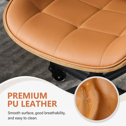 Miniatura 5 de Silla de Oficina para Hogar con Ruedas, Silla de Oficina Ajustable sin Brazos, Silla de Computadora Pequeña de Respaldo Medio de 360° de Cuero PU