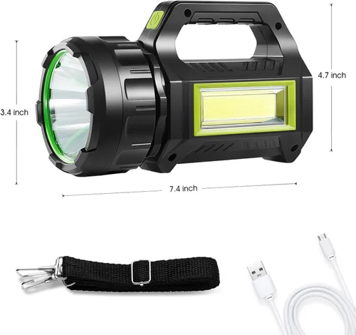 Miniatura 9 de SUYOOULIN Linterna solar LED recargable, súper brillante, 10000 lúmenes, linterna LED de mano, linterna de campamento, luz de trabajo, 5 modos