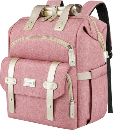 FALANKO Mochila para mujer, bolsa grande de trabajo abierta para laptop de 15.6 pulgadas, bolsa de viaje para doctoras, profesores, enfermeras, Rosa