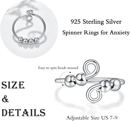 Miniatura 3 de PRAYMOS Anillo de plata de ley 925 ajustable abierto para mujer con caja de joyería, Plata Esterlina
