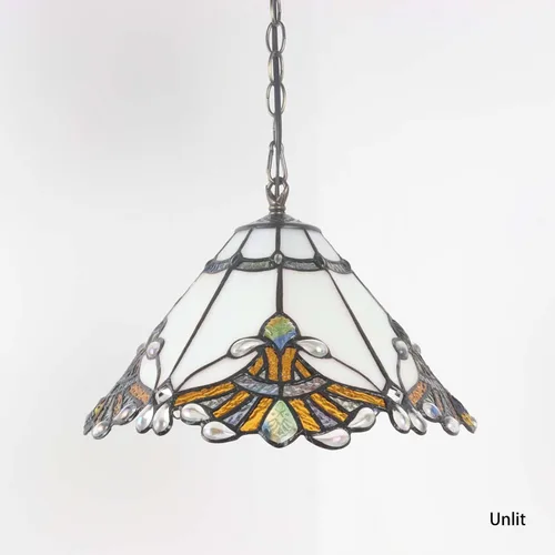 Miniatura 5 de Bieye L11058 Baroque Tiffany Style Stained Glass Ceiling Pendant Light Fixture for Home Decor (White, 13-inches Wide)