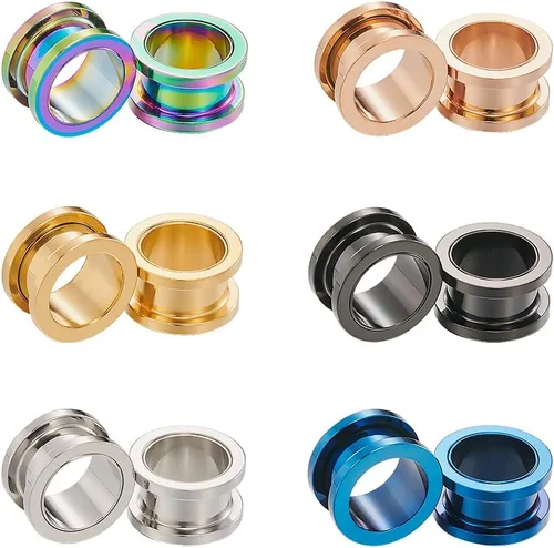 B BodyPJ Sparkles 6 pares - Juego de túneles de perforación de colores mixtos, tornillos, expansores huecos, calibres, tapones para orejas, más