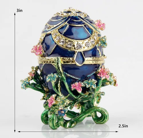 Miniatura 2 de SEVENBEES Caja de joyería pintada a mano con diseño de huevos Faberge con bisagras con esmalte rico y diamantes de imitación brillantes, regalo