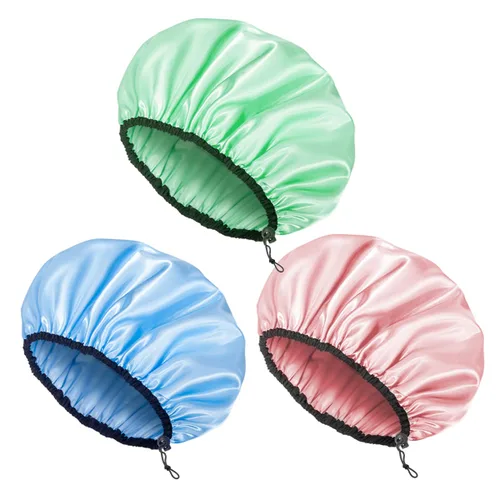 Miniatura 9 de Auban Gorro de ducha para mujer, ajustable, reutilizable, extragrande, gorro de baño impermeable de doble capa, exterior impermeable, forro de EVA