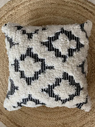 Miniatura 6 de Juego de 2 fundas de almohada bohemias para sofá, 18 x 18 y 20 x 20 pulgadas, de algodón, tejidas a mano, copetudas, fundas de almohada decorativas