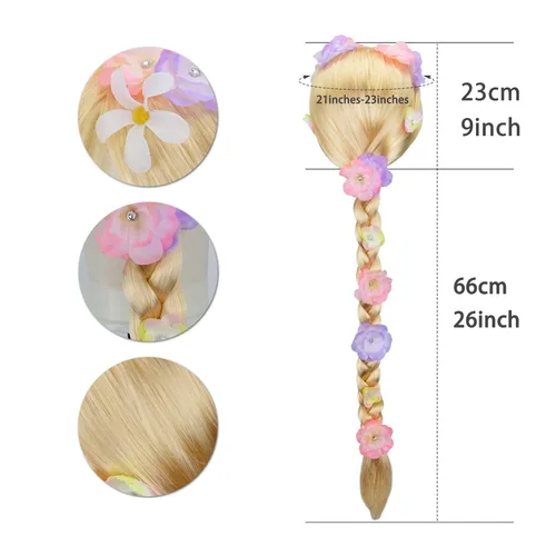 Miniatura 3 de STYLER Pelucas largas rubias Rapunzel para niños, disfraz de princesa, cosplay, cuento de hadas, pelucas trenzadas para Halloween, fiesta de Navidad