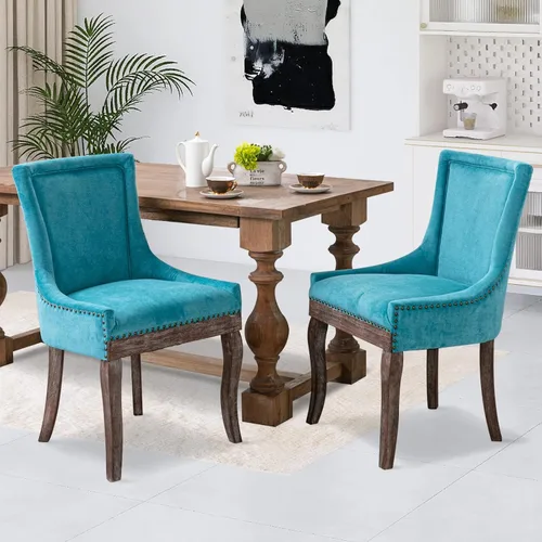 Miniatura 9 de Juego de 2 sillas de comedor, sillas tapizadas de cocina y comedor, sillas de tela gruesa con patas de madera maciza de tonos neutros, cabeza